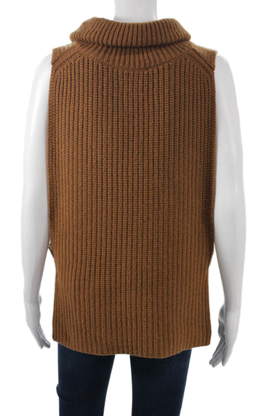 Allude Women Brown Wool Turtleneck Sweater Vest Sleeveless Size M