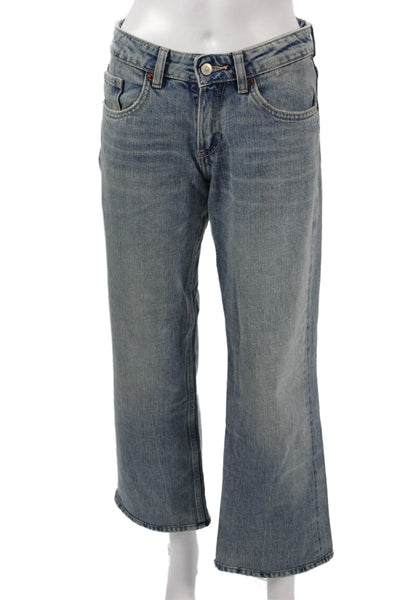 Zara Womens Blue Bootcut Jeans Denim Mid Rise Button Size 0
