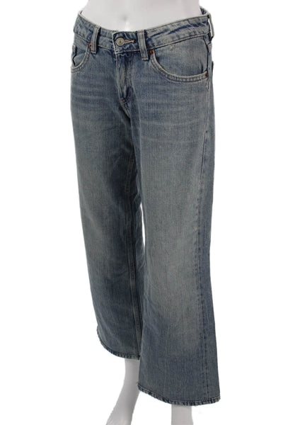 Zara Womens Blue Bootcut Jeans Denim Mid Rise Button Size 0