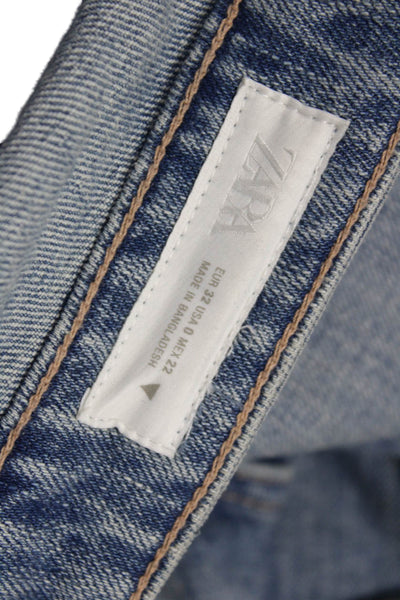 Zara Womens Blue Bootcut Jeans Denim Mid Rise Button Size 0