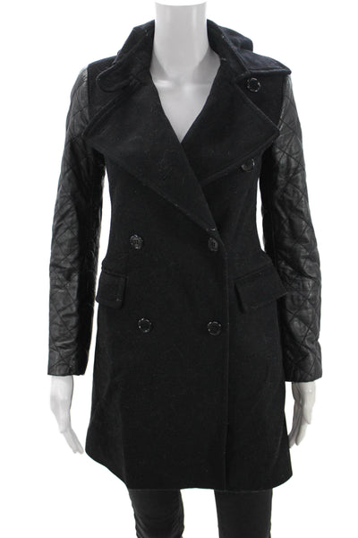 Club Monaco Women Pea Coat Black Wool Blend Button Closure Size XS