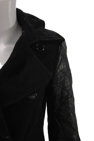 Club Monaco Women Pea Coat Black Wool Blend Button Closure Size XS