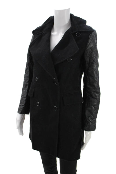 Club Monaco Women Pea Coat Black Wool Blend Button Closure Size XS