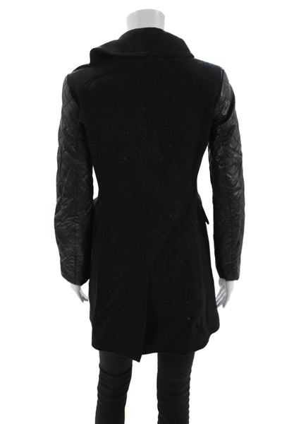 Club Monaco Women Pea Coat Black Wool Blend Button Closure Size XS
