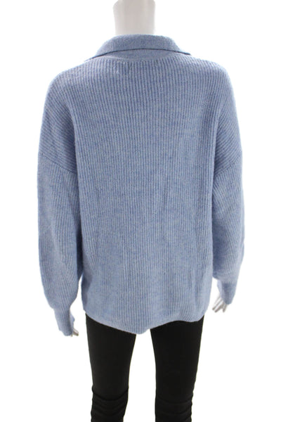 MNG Women Blue Collared Pullover Sweater Acrylic Long Sleeve Size S