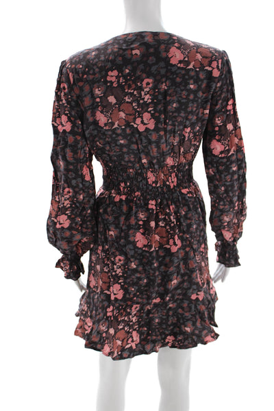 Paige Womens Fit & Flare Silk Floral V-Neck Long Sleeve Short Dress Size S