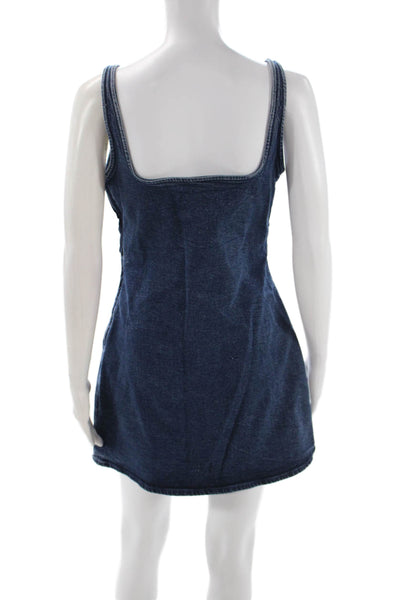 Zara Womens Mini Dress Blue Square Neck Cotton Sleeveless Zip Size L