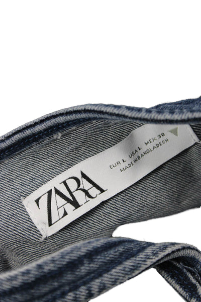 Zara Womens Mini Dress Blue Square Neck Cotton Sleeveless Zip Size L