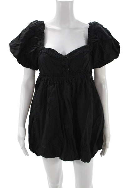 Free People Womens Sweetheart Mini Dress Black Button Short Sleeve Size S