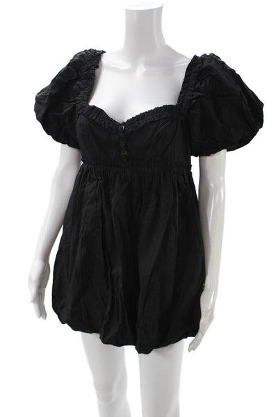 Free People Womens Sweetheart Mini Dress Black Button Short Sleeve Size S