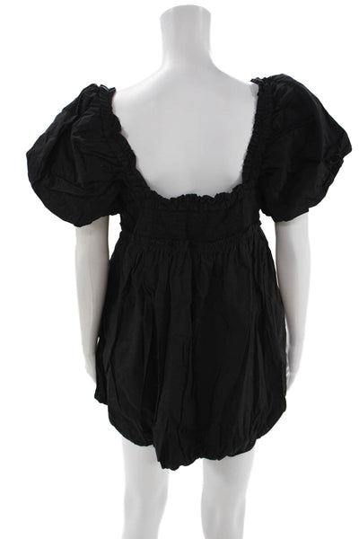 Free People Womens Sweetheart Mini Dress Black Button Short Sleeve Size S