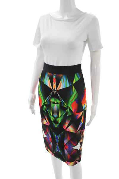 Milly Women Multicolor Geometric Polyester Straight Pencil Skirt Knee Size 4