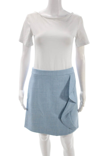 J Crew Women Wool Straight Pencil Skirt Blue Knee Length Zip Size 4 Tall