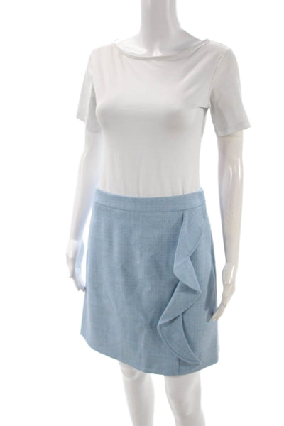 J Crew Women Wool Straight Pencil Skirt Blue Knee Length Zip Size 4 Tall