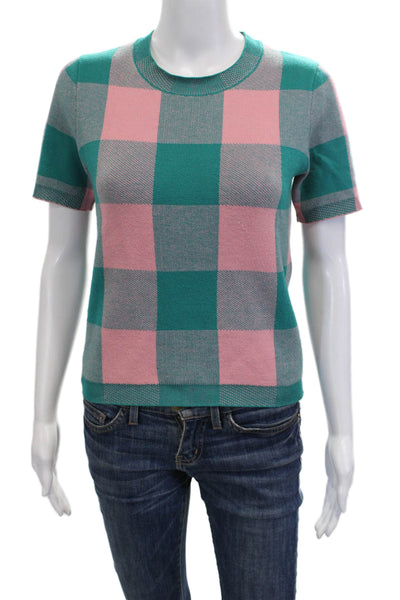 English Factory Women Pullover Pink Check Short Sleeve Poly Blend Size XS
