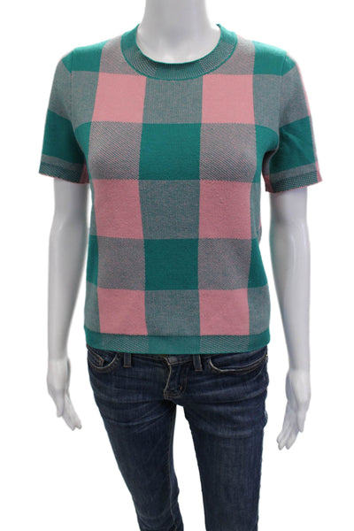English Factory Women Pullover Pink Check Short Sleeve Poly Blend Size XS