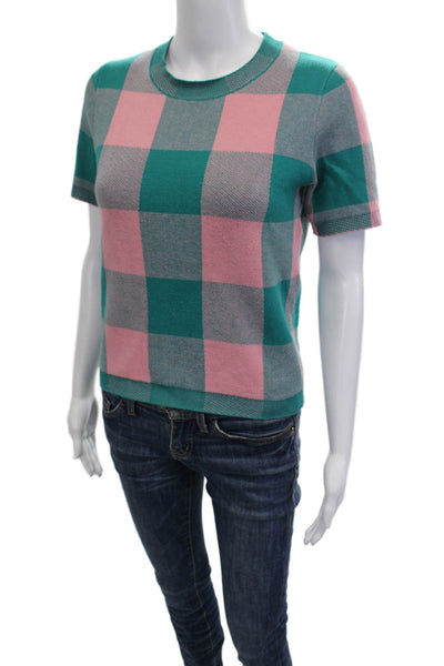 English Factory Women Pullover Pink Check Short Sleeve Poly Blend Size XS