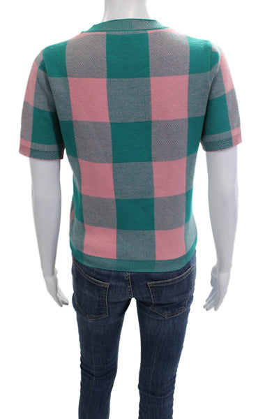 English Factory Women Pullover Pink Check Short Sleeve Poly Blend Size XS