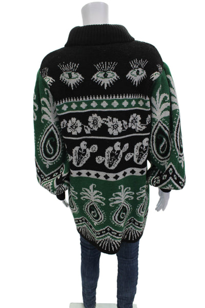 Farm Rio Women Sweater Dress Black Turtleneck Long Sleeve Floral Acrylic Size M