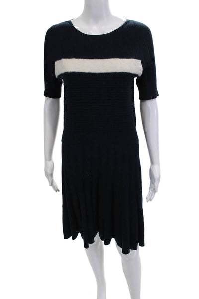 Draper James Women Sweater Dress Blue Striped Mini Half Sleeve Size M