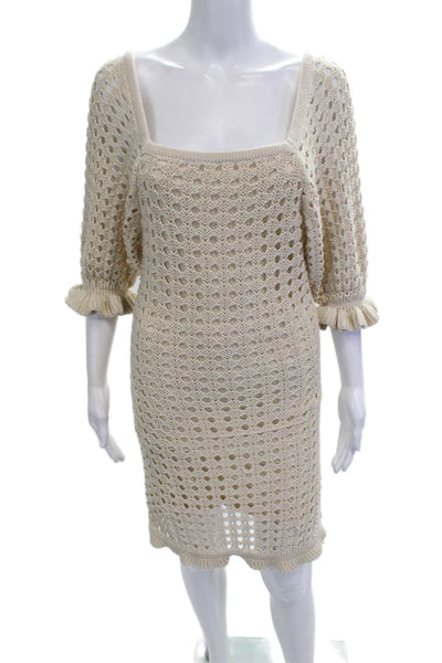 Dot & Lu Womens Sheath Dress Beige Square Neck 3/4 Sleeve Maternity Size S