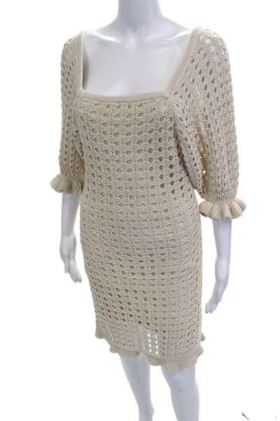 Dot & Lu Womens Sheath Dress Beige Square Neck 3/4 Sleeve Maternity Size S
