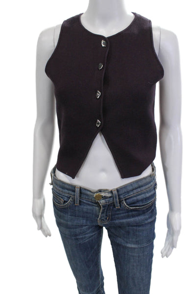 Zara Womens Purple Sleeveless Blouse Button Round Neck Viscose Size M