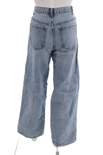 Zara Womens Wide Leg Jeans Mid Rise Blue Cotton Inseam 32 Size 0