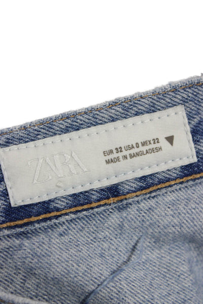Zara Womens Wide Leg Jeans Mid Rise Blue Cotton Inseam 32 Size 0