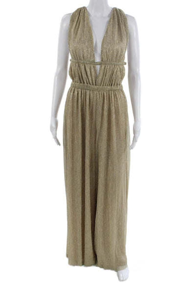 Intermix Women Gold Sleeveless V-Neck Tie Jumpsuit Size 8