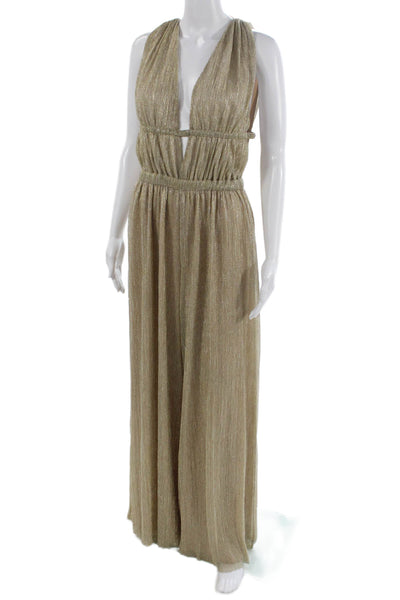 Intermix Women Gold Sleeveless V-Neck Tie Jumpsuit Size 8
