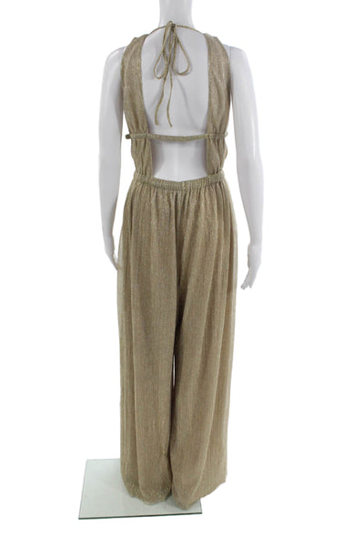 Intermix Women Gold Sleeveless V-Neck Tie Jumpsuit Size 8