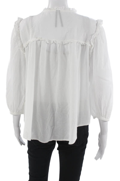 Anthropologie Women Blouse White High Neck Button Viscose 3/4 Sleeve Size M