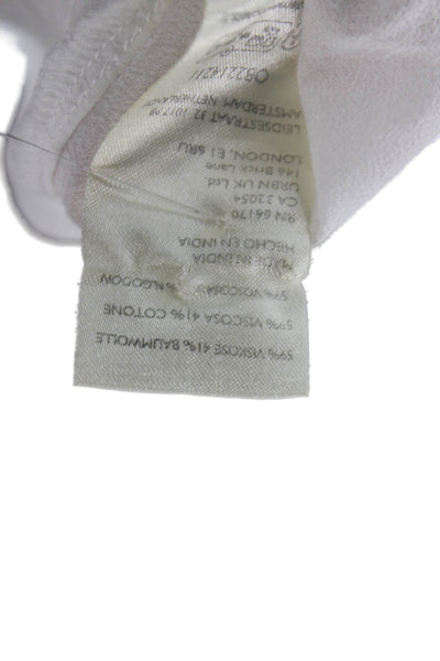 Anthropologie Women Blouse White High Neck Button Viscose 3/4 Sleeve Size M