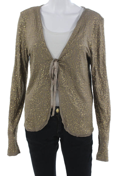 Chan Luu Women Cardigan Sweater V-Neck Brown Geometric Long Sleeve Size S