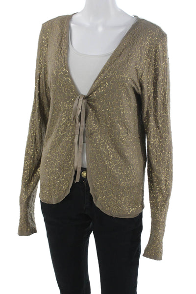 Chan Luu Women Cardigan Sweater V-Neck Brown Geometric Long Sleeve Size S