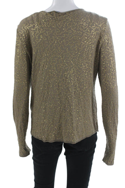 Chan Luu Women Cardigan Sweater V-Neck Brown Geometric Long Sleeve Size S