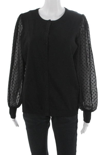 Adrianna Papell Women Cardigan Black Polka Dot Long Sleeve Size M