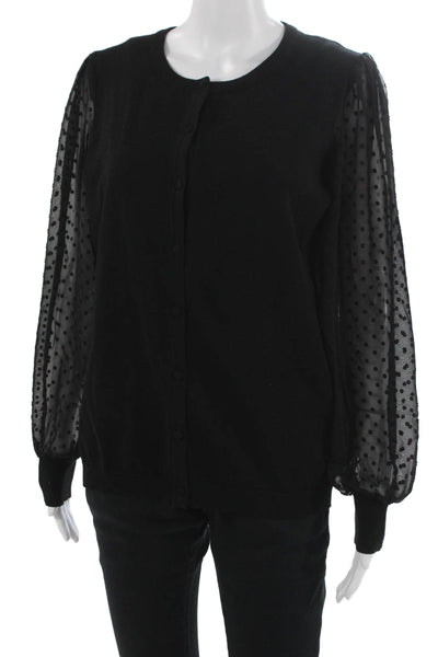 Adrianna Papell Women Cardigan Black Polka Dot Long Sleeve Size M