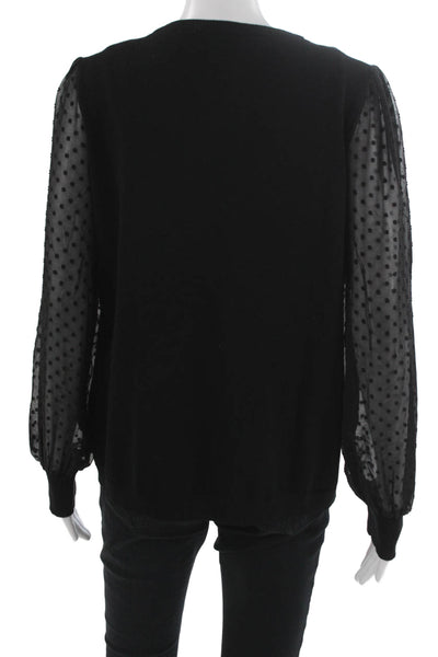 Adrianna Papell Women Cardigan Black Polka Dot Long Sleeve Size M