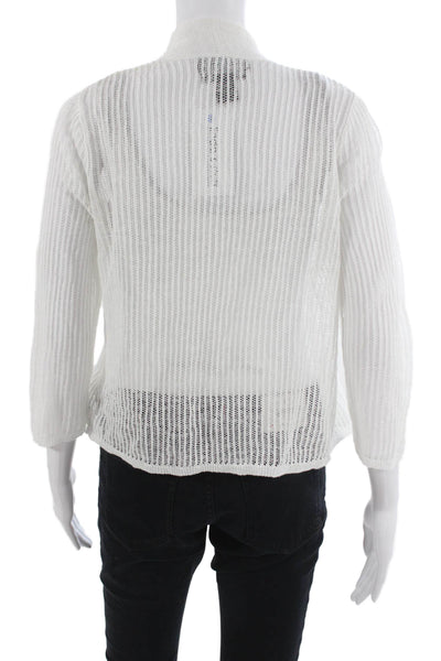 Tahari Women Linen Striped V Neck Cardigan 3/4 Sleeve White Size S