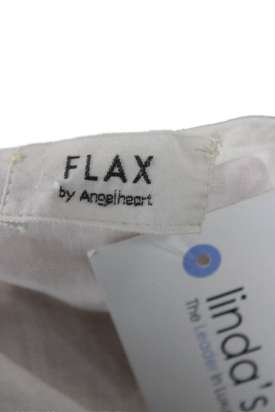 Flax Women White Linen Button-Up Blouse Long Sleeve Round Neck Size S