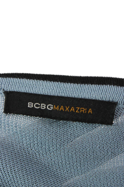 BCBGMAXAZRIA Women Basic Silk V Neck Button Up Blue Long Sleeve Size S
