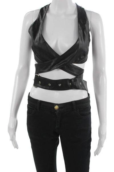Nonchalant Label Women Cropped Halter Tank Black Polyester Sleeveless Size S