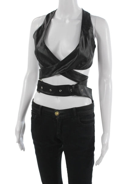 Nonchalant Label Women Cropped Halter Tank Black Polyester Sleeveless Size S