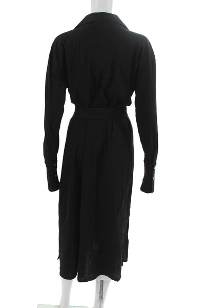 Parentezi Womens Shirt Dress Black Linen Blend Collared Long Sleeve Midi Size M