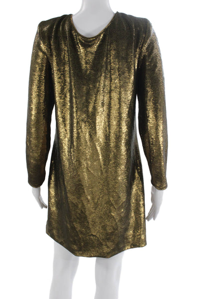 Nonchalant Label Women Shift Dress Gold V-Neck Long Sleeve Above Knee Size M