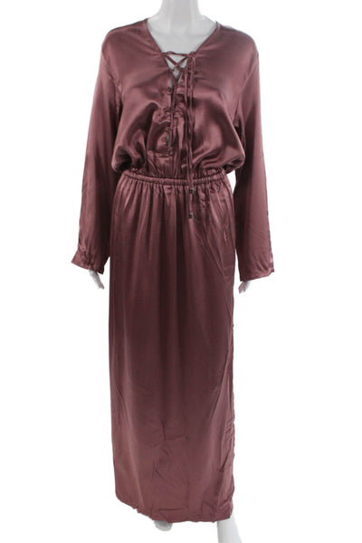 Nonchalant Label Womens Maxi Dress Purple V-Neck Lace-Up Long-Sleeve Size S