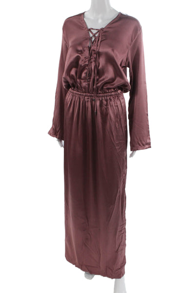 Nonchalant Label Womens Maxi Dress Purple V-Neck Lace-Up Long-Sleeve Size S