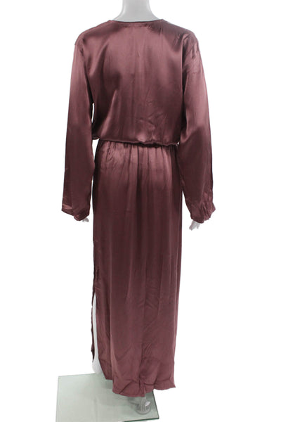 Nonchalant Label Womens Maxi Dress Purple V-Neck Lace-Up Long-Sleeve Size S